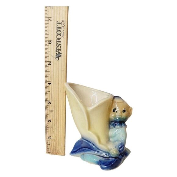 Vtg Shawnee Pottery Pixie or Elf Pottery Vase or Planter Yellow and Blue Figure - Picture 8 of 9
